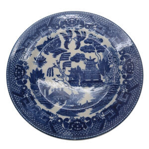 VINTAGE BLUE WILLOW Plate 6 in WHITE BLUE TRANSFERWARE Japan